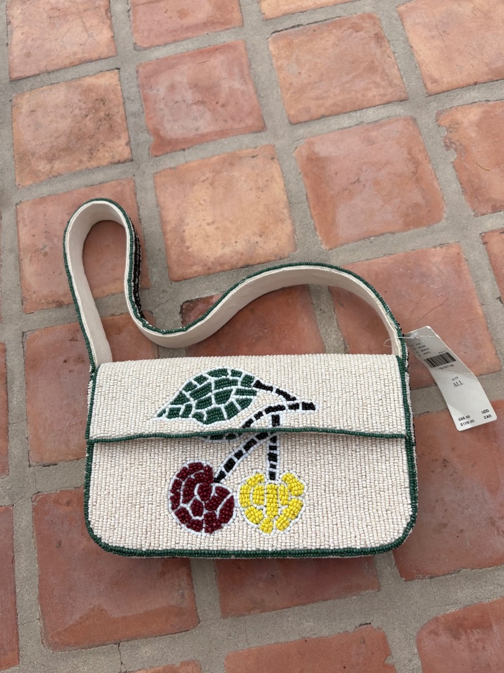 NWT $98 Anthropologie The Fiona Beaded Bag: Food & Drink Edition - Cherry Tile - Picture 3 of 4